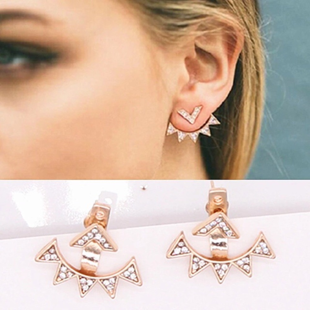 💕New! Lotus flower earring jacket ear crawlers cz